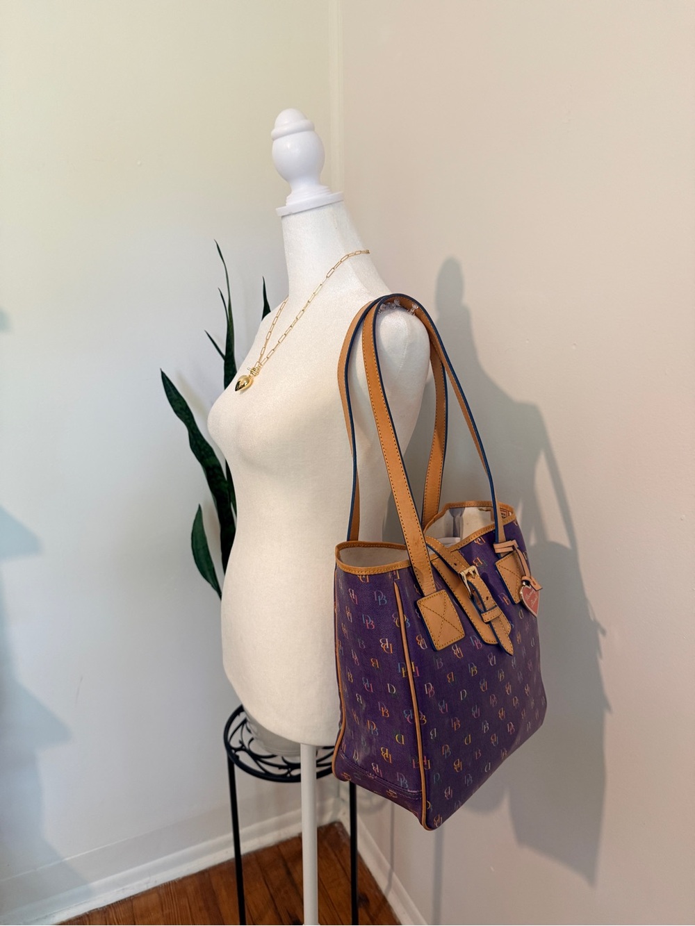 Dooney & Bourke | Y2K “IT Collection” Multicolor Monogram Shopper Tote, Purple - Picture 14 of 15